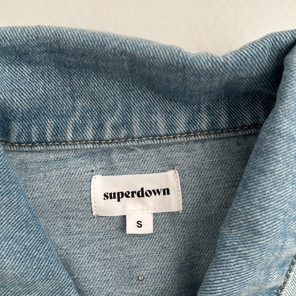 Superdown white pearl embellished light wash blue denim jacket - Picture 10 of 11